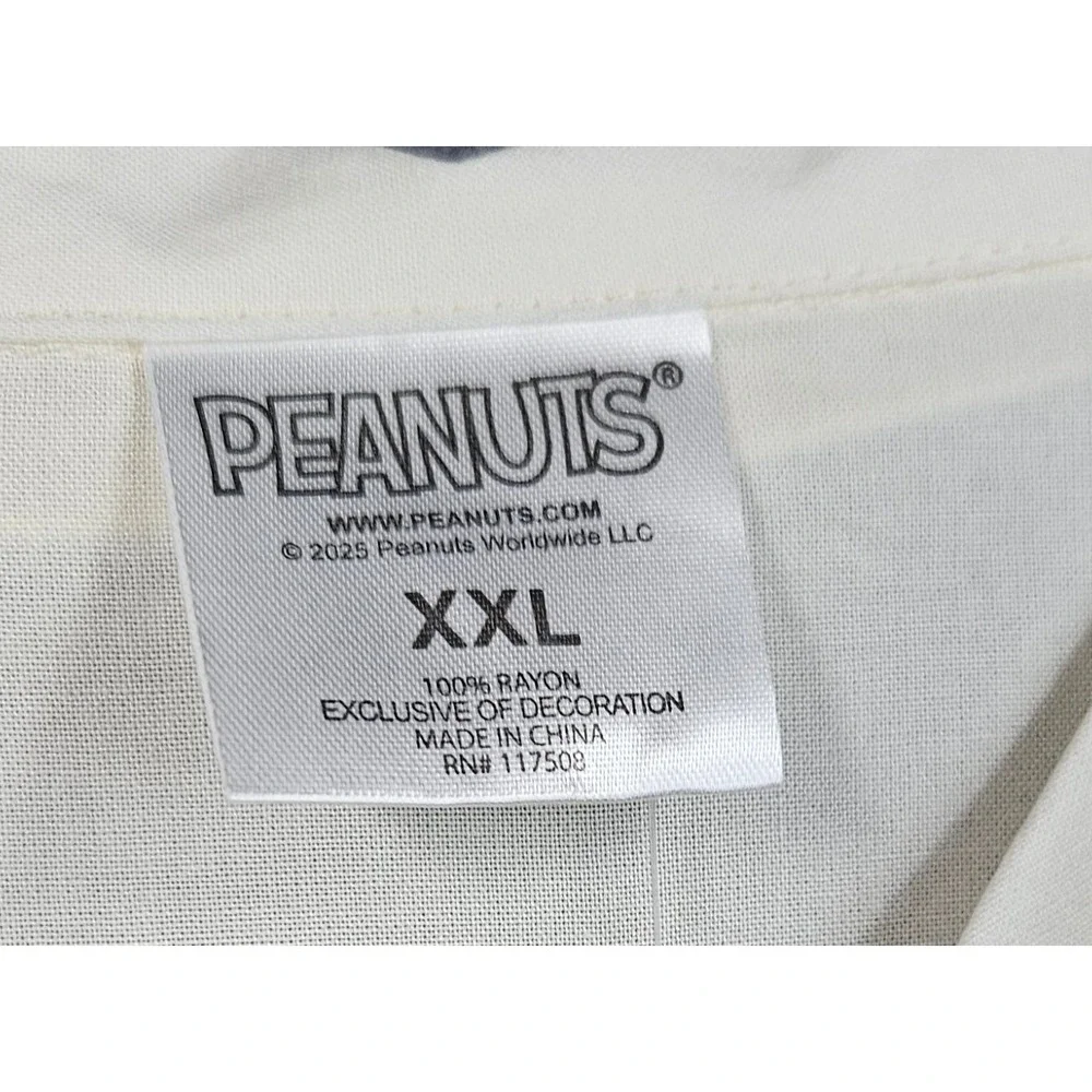Peanuts Snoopy Woodstock Tropical Rayon Button Down Shirt Cream Mens XXL Aloha